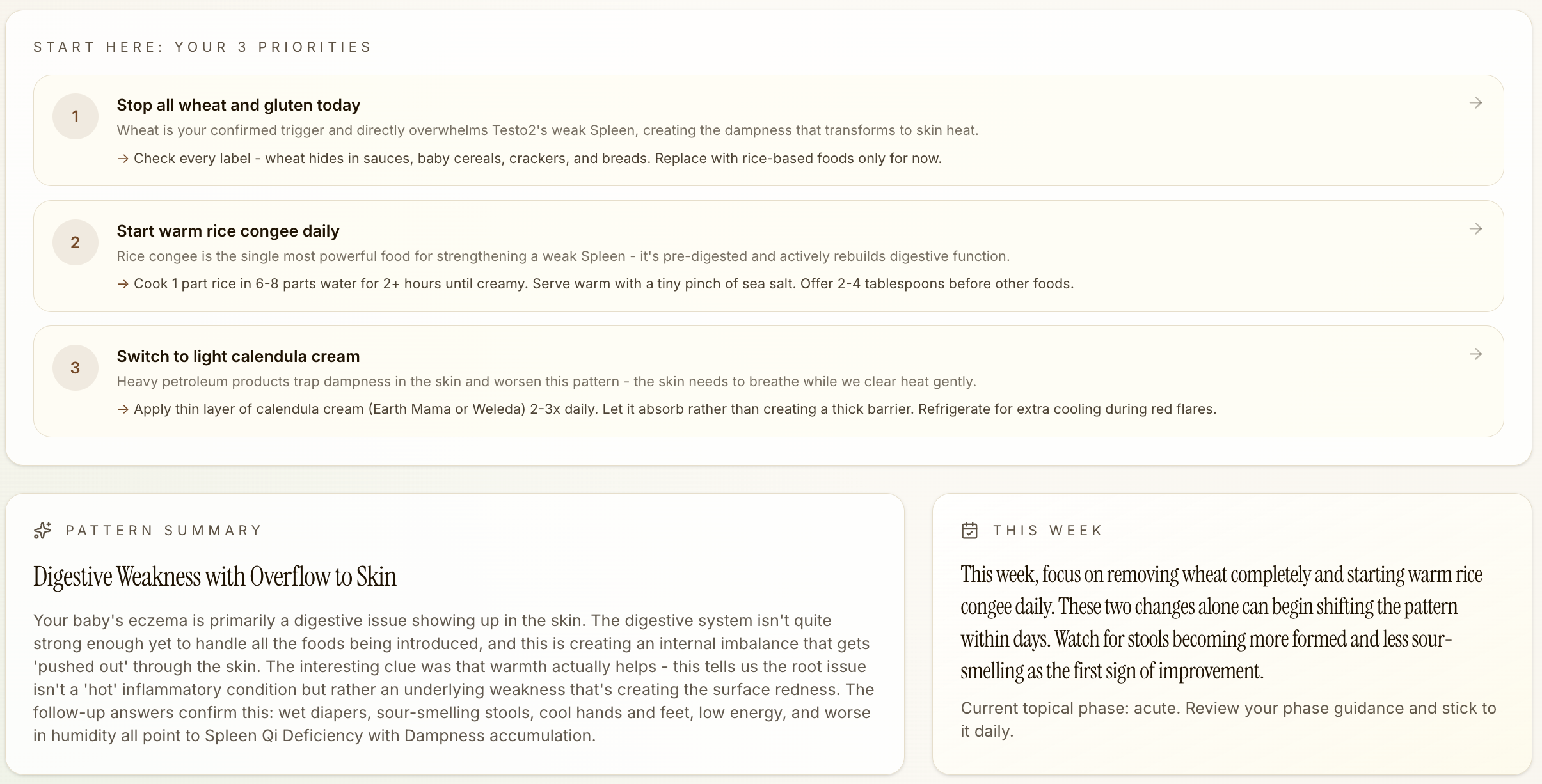 Your personalized dashboard with 3 priorities and pattern summary